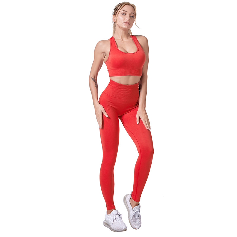 Spring/Summer Yoga Wear Suit Women's European and American Sports Workout Bra Suit Cross-Border Tight Sports Yoga Suit Suit in Stock