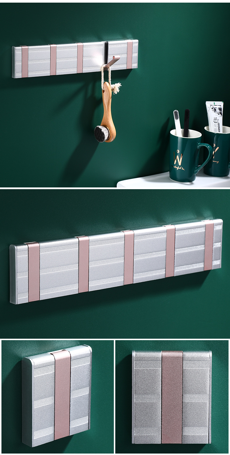 创意入户隐藏挂衣钩太空铝玄关挂钩隐形式排钩门口折叠粘钩衣帽钩