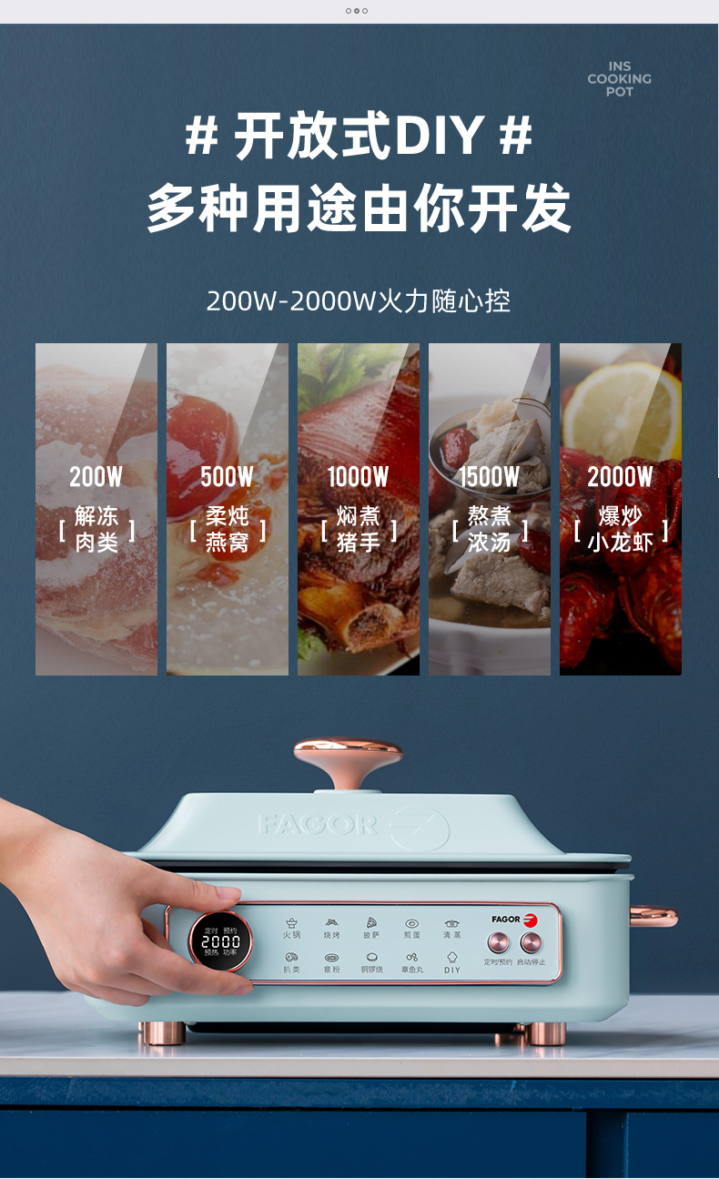fagor法格多功能料理锅烧烤肉锅炉网红锅一体家用蒸煮炒煎电火锅