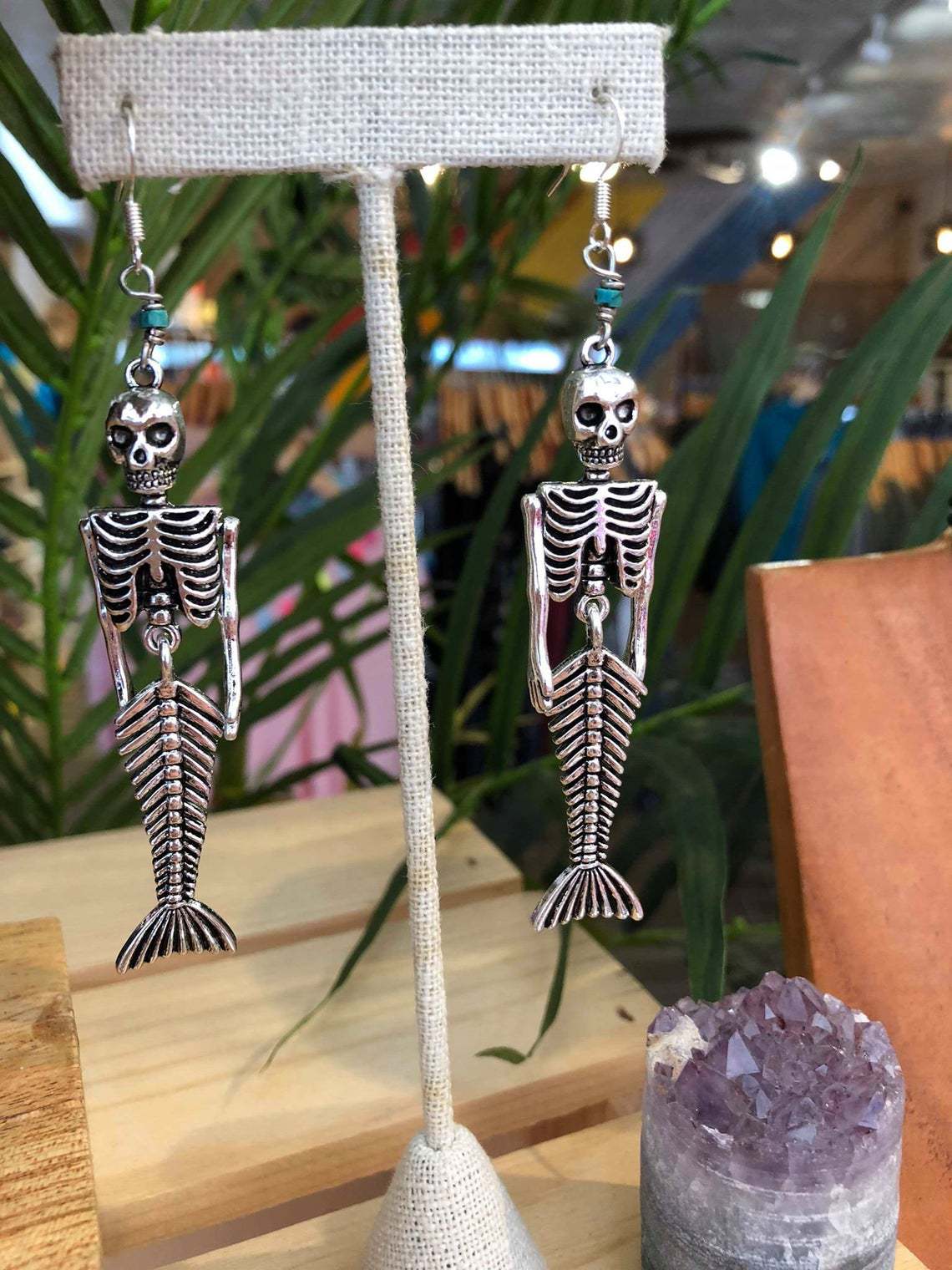 欧美外贸饰品万圣节礼物 大号大尺寸美人鱼骨架 骷髅吊坠项链套装