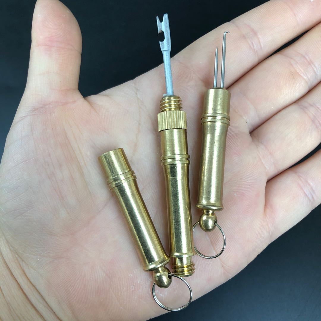 多功能金属钓鱼线打结器纯铜子线双钩打结绑线拴钩器绑钩器脱钩器