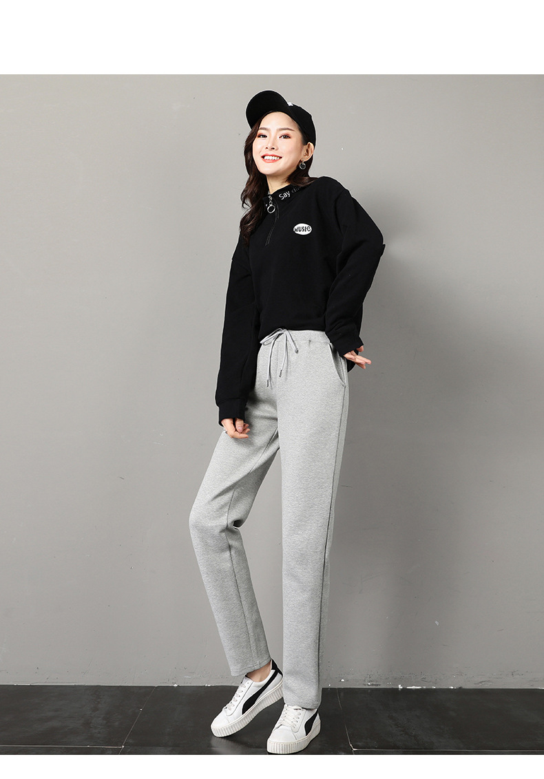 运动裤女春季薄款直筒宽松休闲外穿春秋大码胖mm卫裤灰色运动长裤