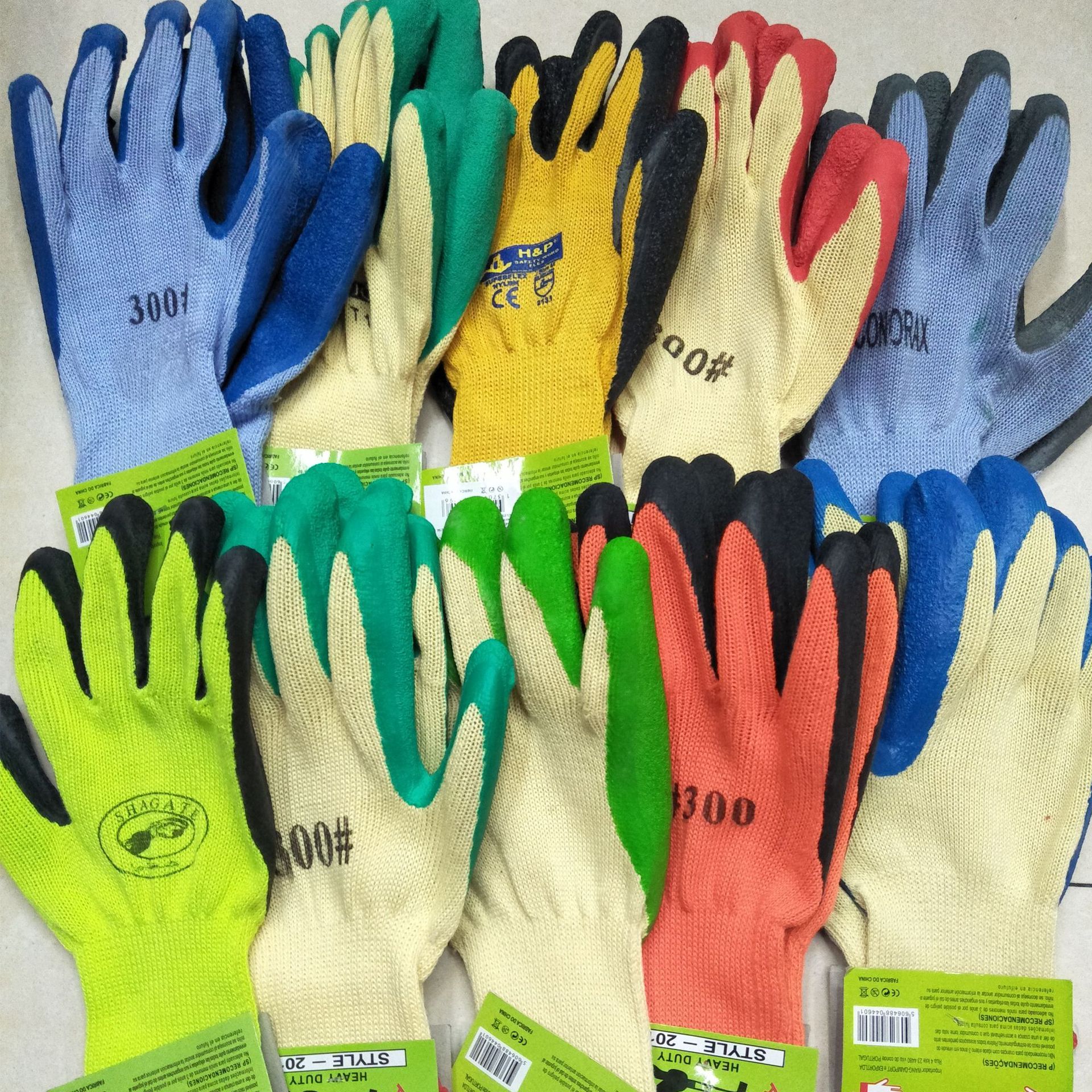 厂家直供可定制棉纱编织款皱纹乳胶手套止滑施工劳保防护手套