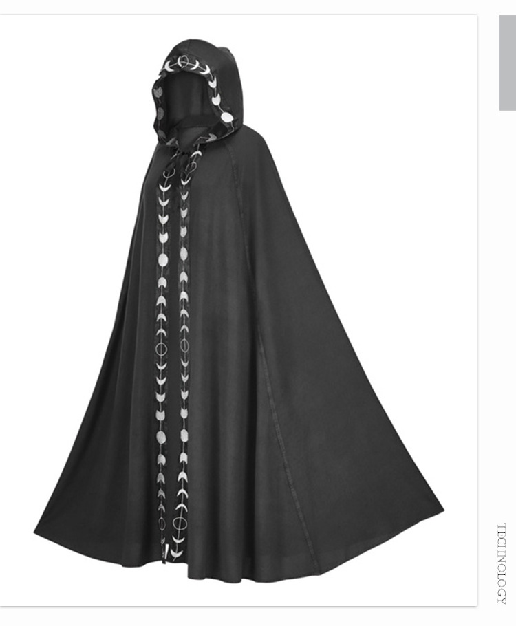 时尚月相印花连帽斗篷中世纪文艺复兴unisex5色披风万圣节演出服