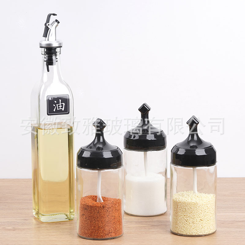 Wholesale Kitchen Seasoning Bottle Creative European-Style Stainless Steel Glass Oil Pot Press Glass Oil Bottle Seasoning Jar Combination