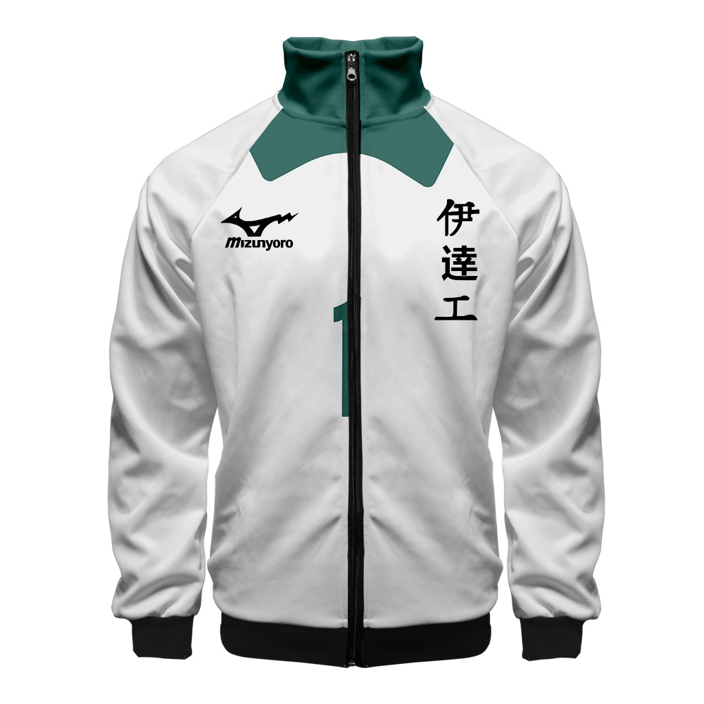 跨境新品排球少年伊达工业数码印花休闲潮流立领拉链外套一件代发