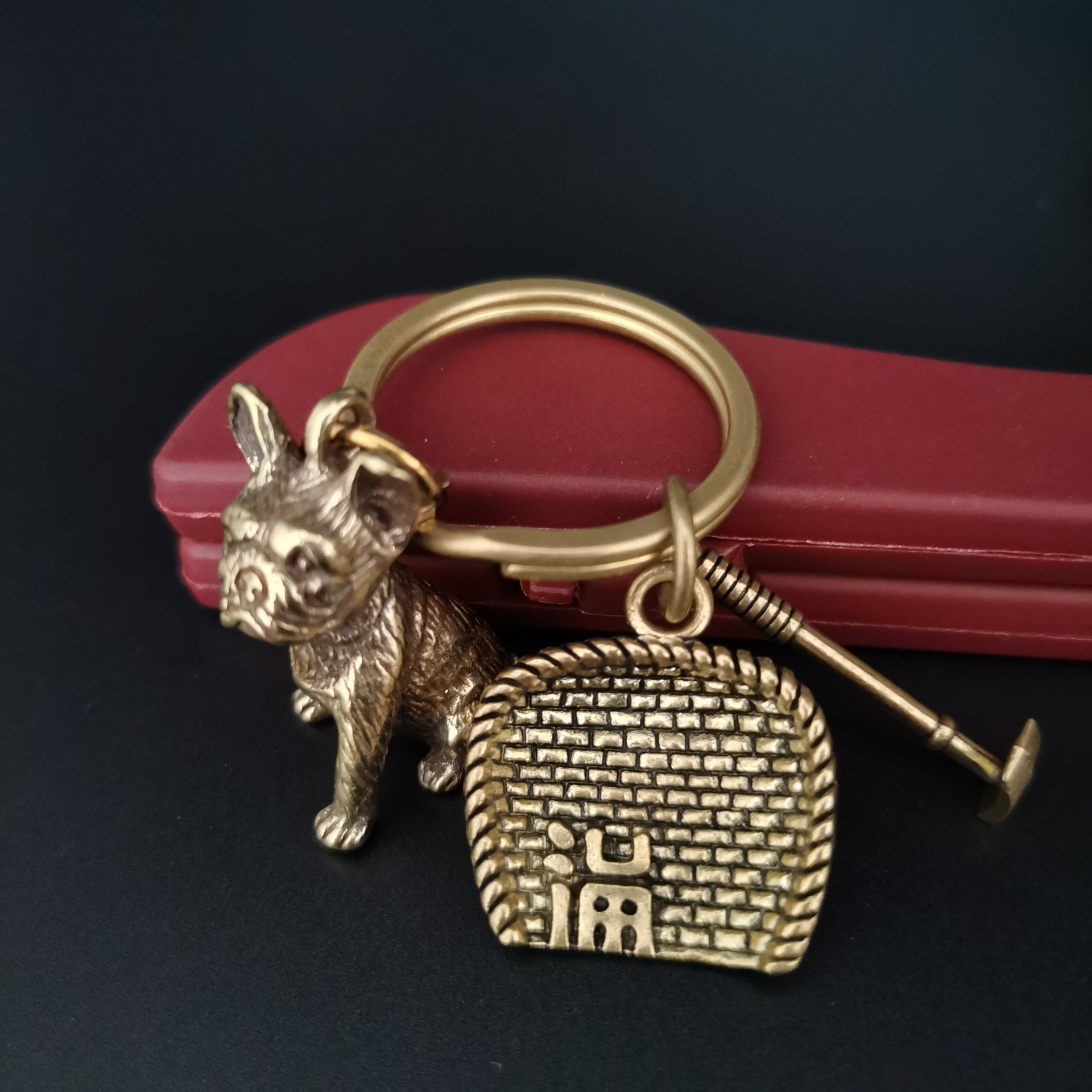 网红现货手工黄铜葫芦簸箕锄头金属挂件中国风簸箕犁耙汽车钥匙扣