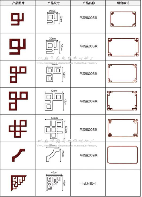 新中式吊顶角花成品造型 仿实木花格天花自粘红木pvc平板线条批发