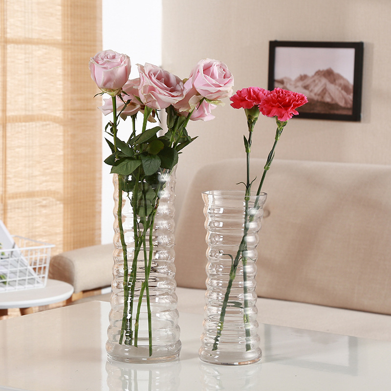 欧式清新插花水培玻璃花瓶螺旋花纹美观餐桌装饰艺术花瓶厂家直销