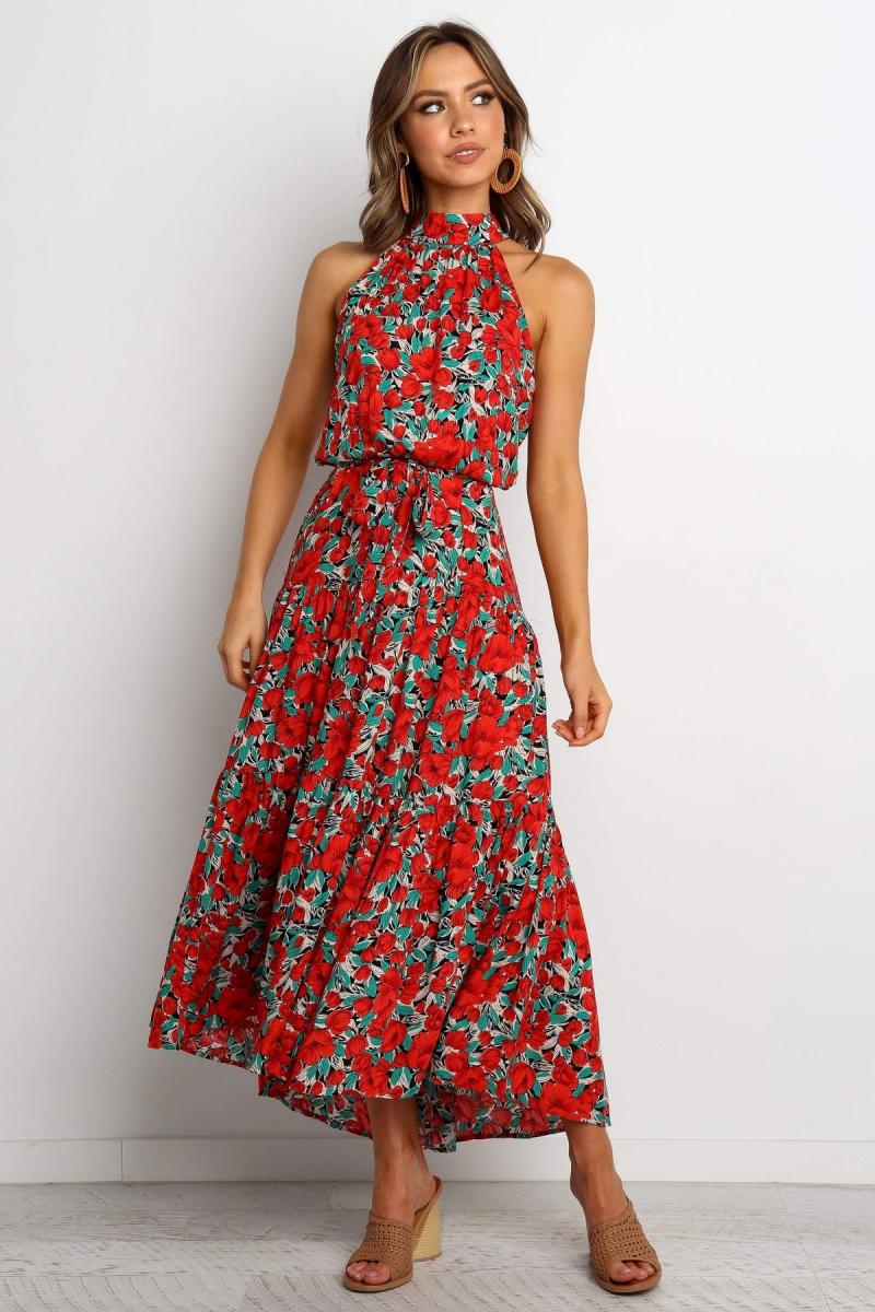 summer sleeveless printed big hem maxi dress 印花大摆连衣裙