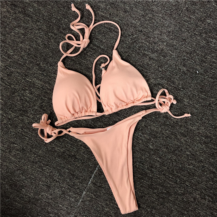 2020新款爆款纯色小清新比基尼欧美亚马逊ebay热卖泳衣女y1033