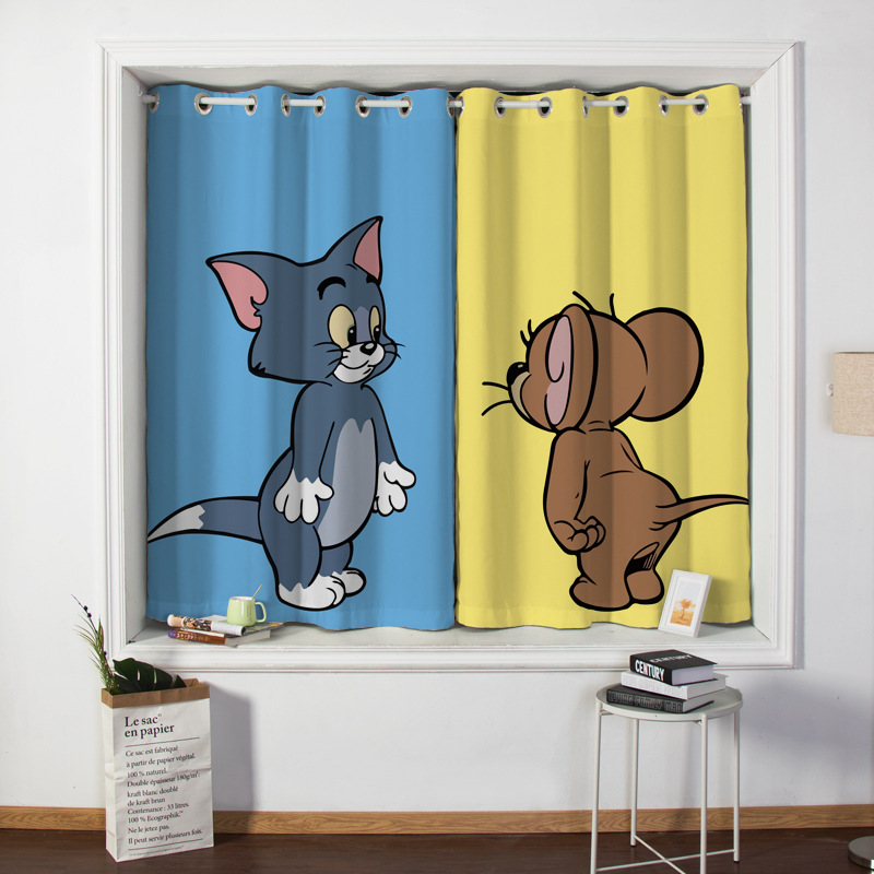 卡通动漫猫和老鼠儿童房家用卧室成品窗帘客厅数码印花遮光布