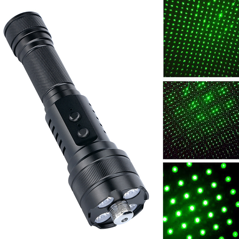 led强光手电筒 充电远射变焦户外家用带绿光镭射灯紫外线激光手电