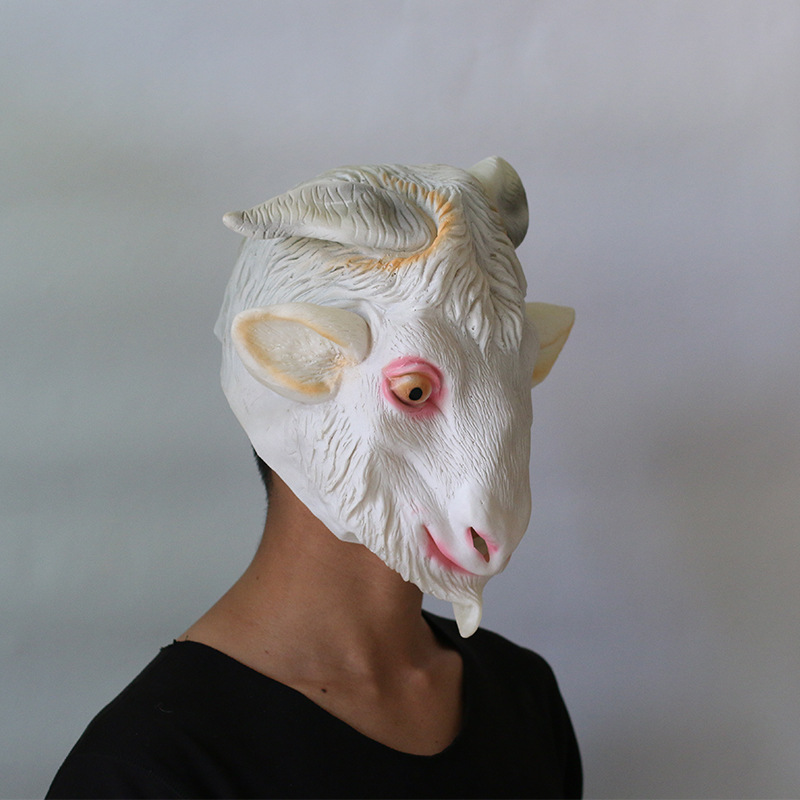 厂家批发节日派对用品动物头搪胶面具万圣节羊头面具化妆舞会道具