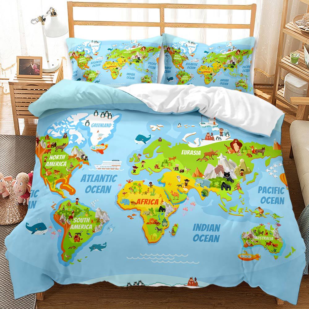 Color Map Cross-Border Bed Three-Piece Set 3d Digital Printing Brushed Foreign Trade Quilt Cover One Piece Minimum Order