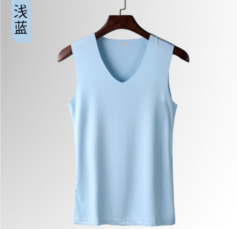 New Men's Ice Silk Tailor Vest White Summer Tight Wide Shoulder V-neck Exercise Sleeveless Basic Thin