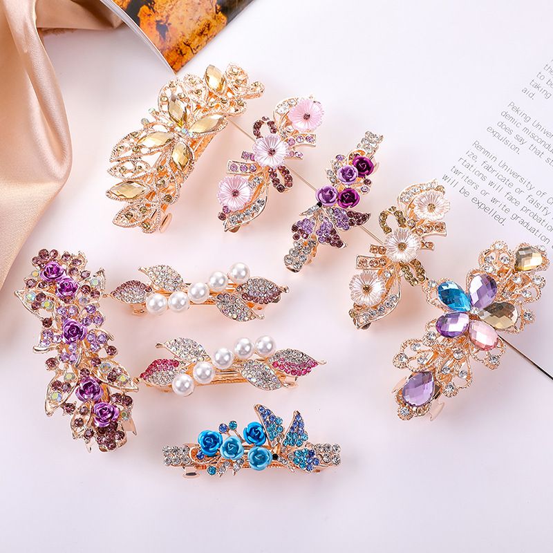 barrettes female ins adult top clip rhinestone spring clip crystal ponytail clip back headwear updo hair accessories