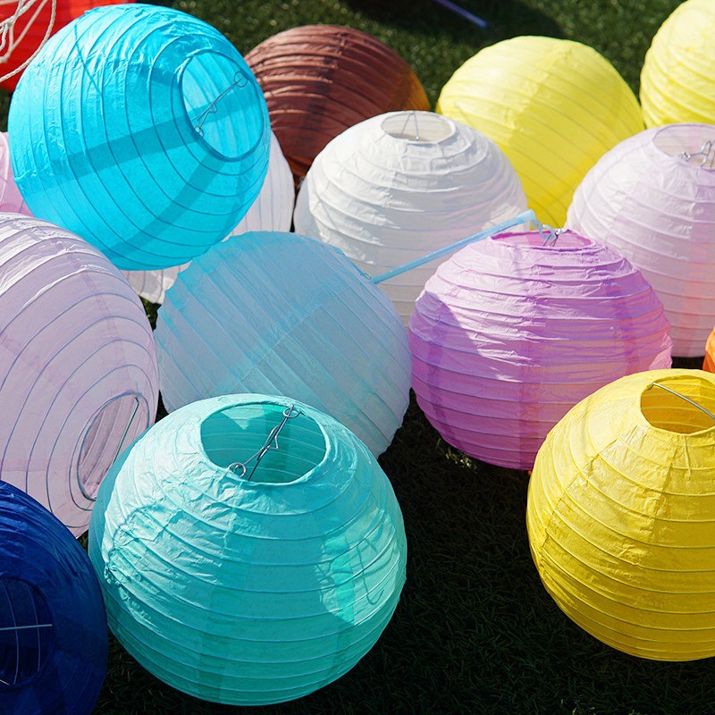 发光纸质灯笼创意diy纸灯罩圆形折叠吊灯罩幼儿童手传统纯白灯笼