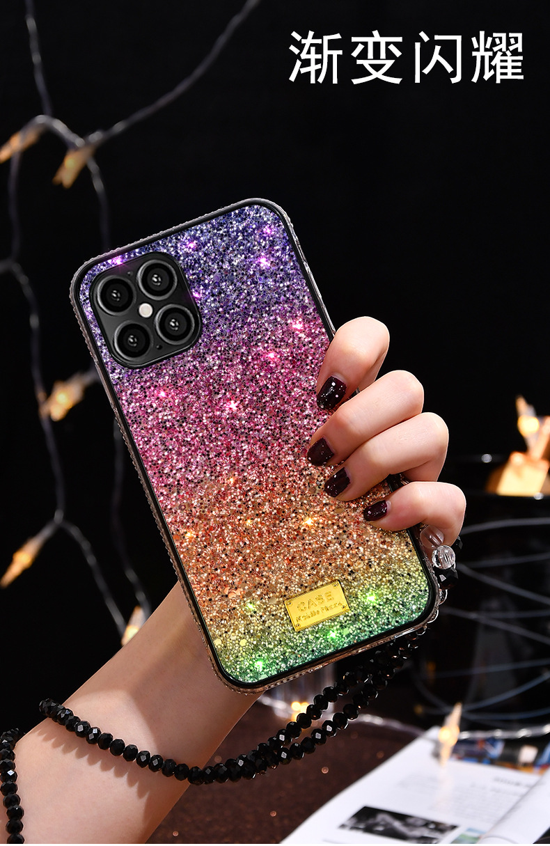 适用苹果11彩虹贴皮手机壳iphone xr带钻se闪粉xs镶钻7p厂家批发