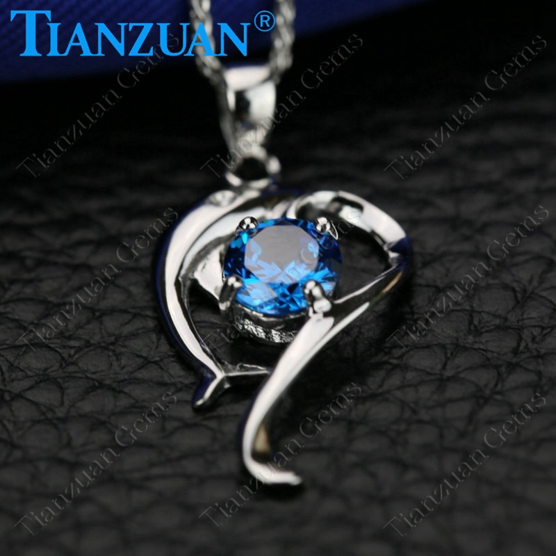千相会925纯银镀白金项链 海豚镶深蓝色宝石吊坠 瑞士蓝锆石-阿里巴巴