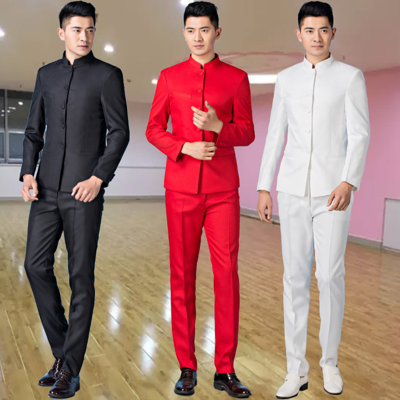 民国中山装男青年修身民国风学生装男装五四青年装立领主持人服装