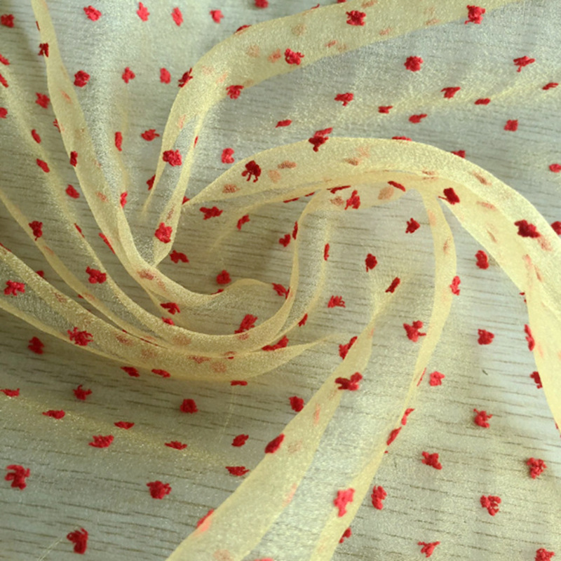 双色点子泡泡纱梭织涤纶欧根纱色织提花布起皱女装童装衬衣裙面料