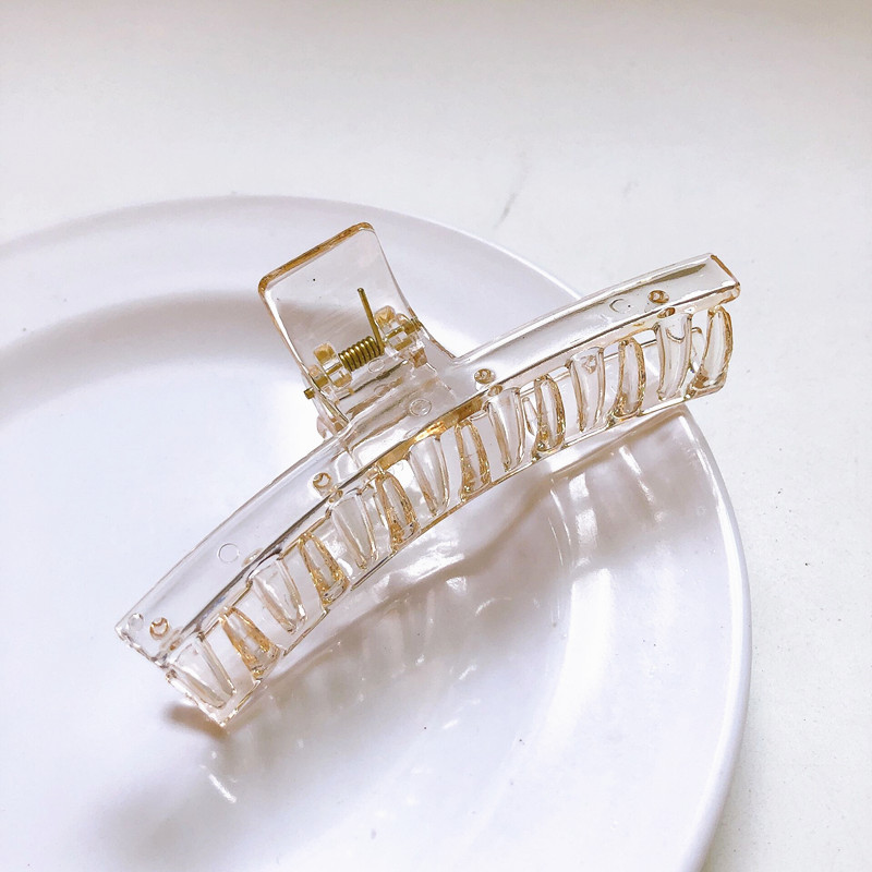 韩版发饰成人发夹优质塑料窄长方形透明抓夹马尾夹怪抓冲凉夹