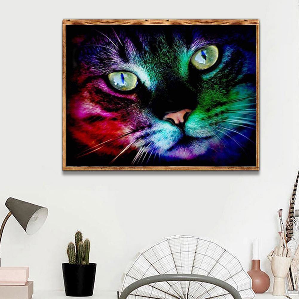 diy新款钻石画动物系列彩色猫点钻十字绣装饰画厂家批发