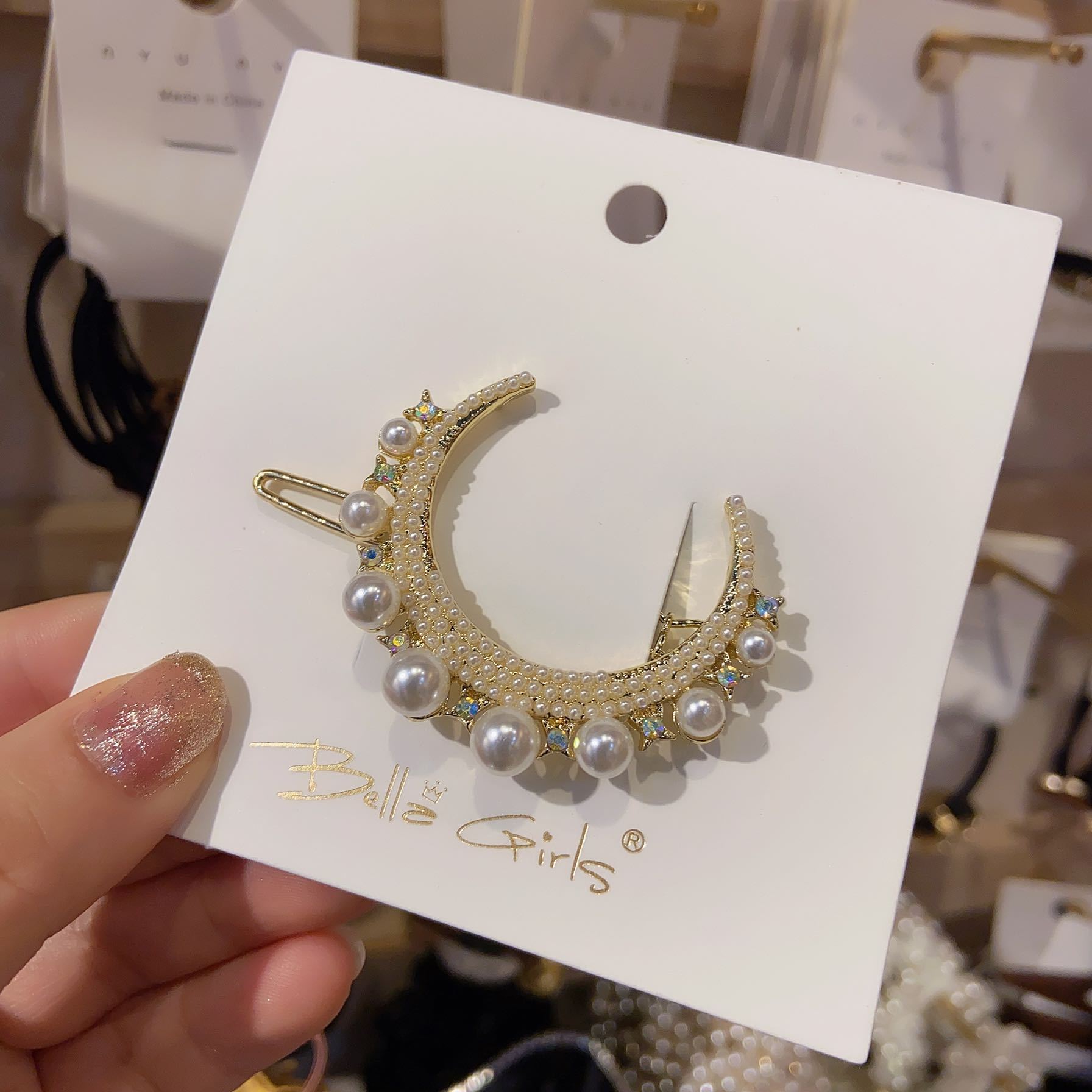 韩国郑爽同款月亮钻发夹一字夹刘海夹发饰鸭嘴夹弹簧夹女生侧边夹