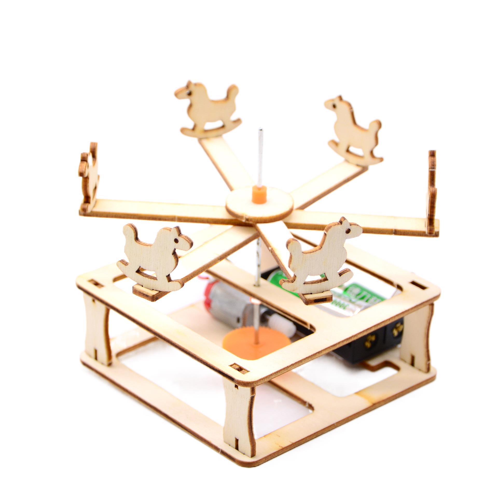 创意科技小制作diy旋转木马物理科学实验材料小学生益智玩具批发