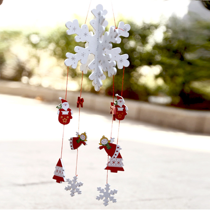 New Hot Sale Wooden Door Hanging Creative Wind Chimes Pendant Five-Pointed Star Small Tree Snowflake Christmas Decorations Wholesale