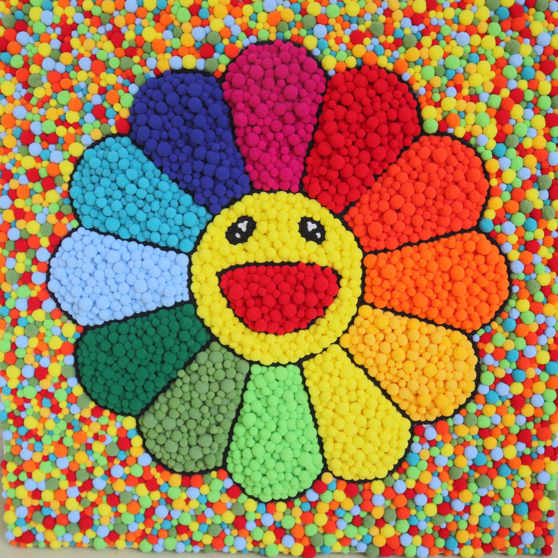 同款吃藕不放葱毛球diy太阳花毛球画 油画框带图厂家直供