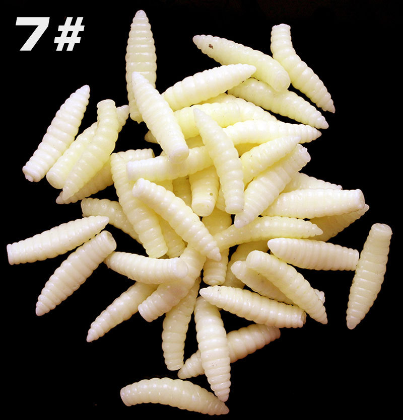 7cm七色蛆蛹尖尾面包虫浮水软饵软虫 pvc材质加盐加腥