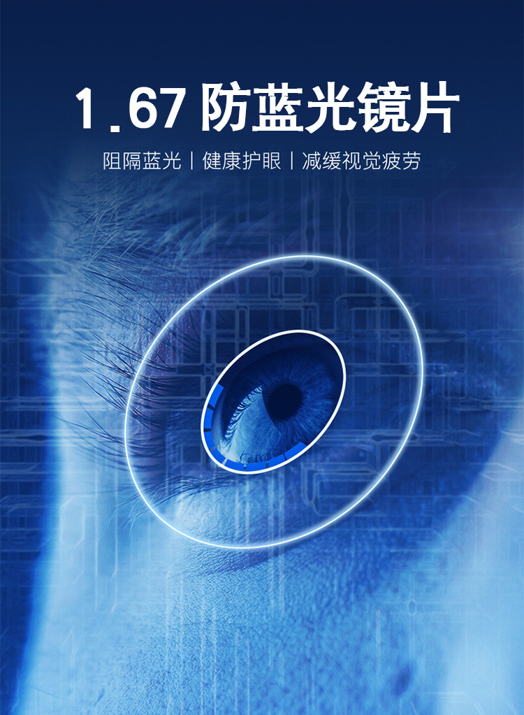 防蓝光 1.67非球面树脂近视镜片 光学配眼镜防紫外线电脑游戏