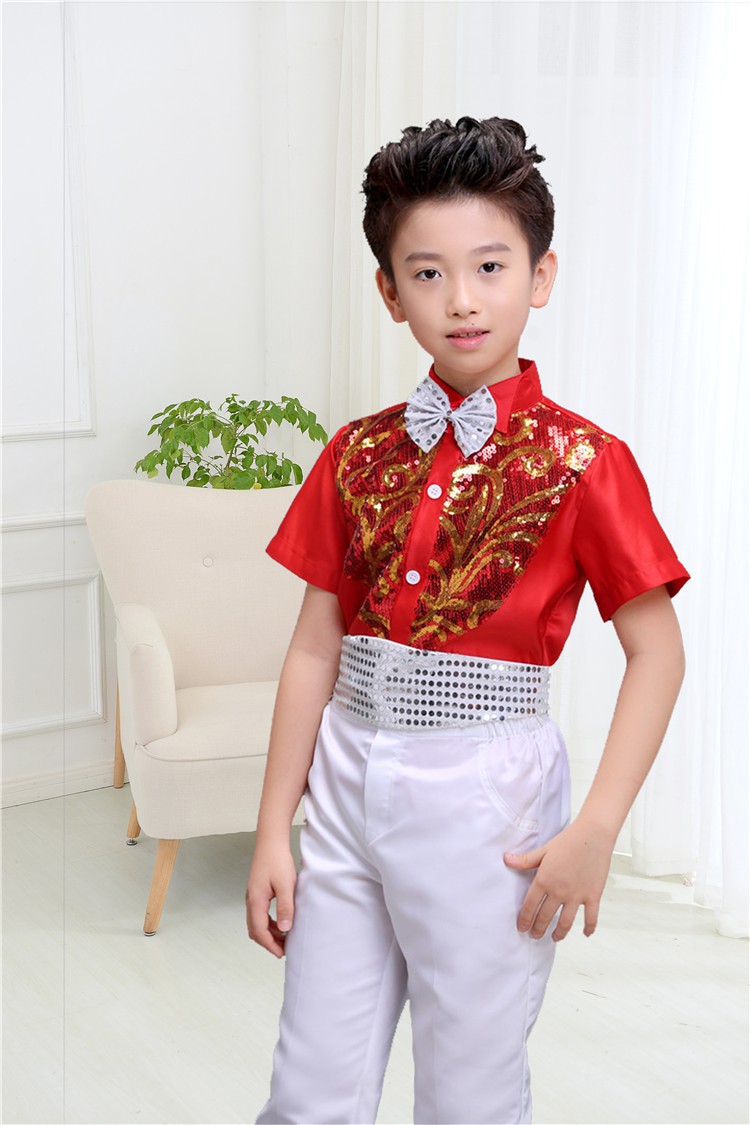 六一儿童表演服装男童舞台演出服幼儿园男孩亮片礼服走秀套装夏