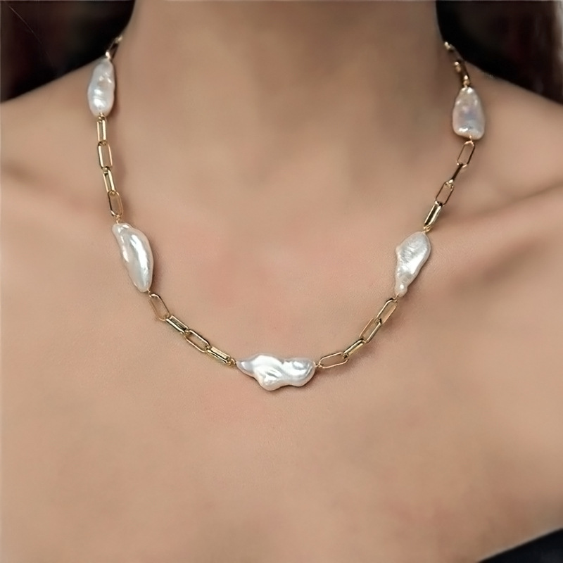 s925纯银天然淡水巴洛克珍珠 链项链欧美叠戴简约时尚锁骨链首饰