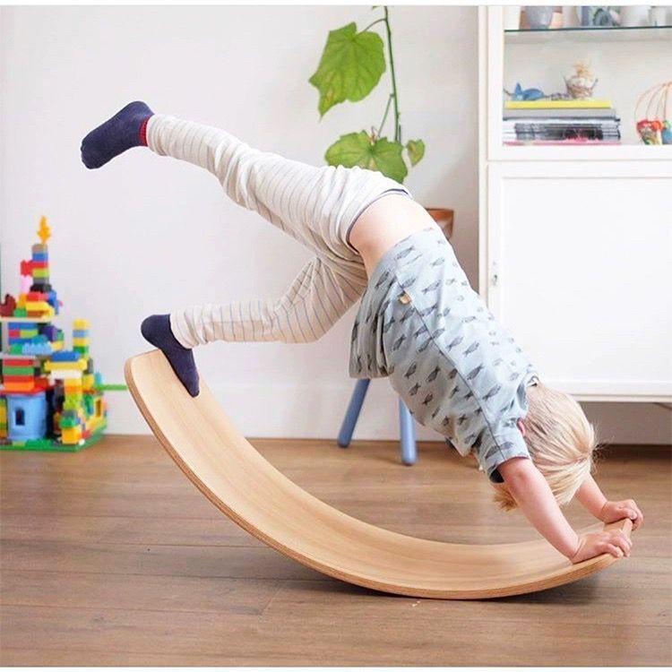 Children's Wooden Swing Balance Beam Yoga Board Tread Seesaw Wood Surf Balance Board French Curve Waldorf Toy
