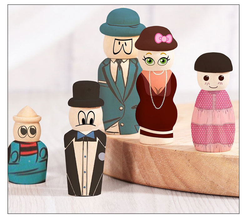 跨境热销新款小木人家庭套装组合盒装木人娃娃儿童diy彩绘木头人