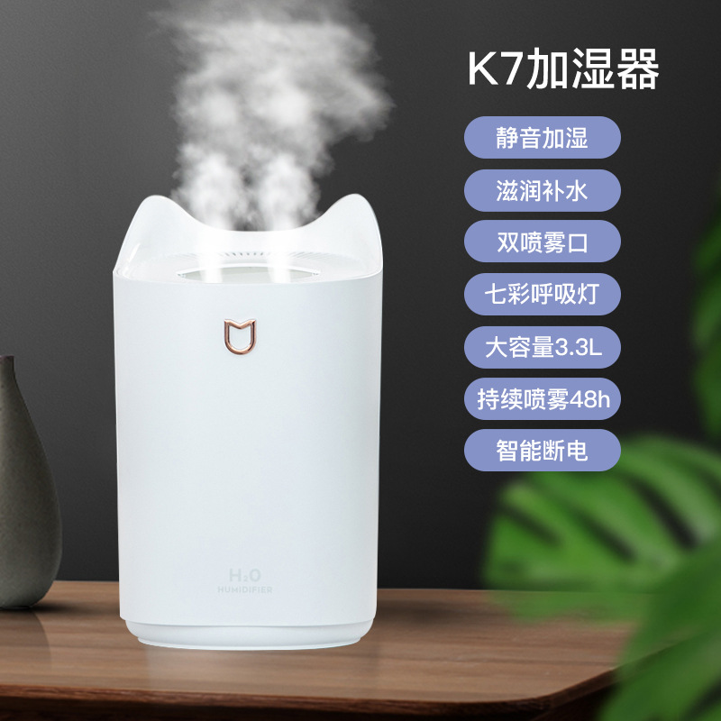 Cat Ear Humidifier USB Dual Nozzle Spray Large Capacity Mute LED Light Aromatherapy Purification Air Anti-Dry Burning