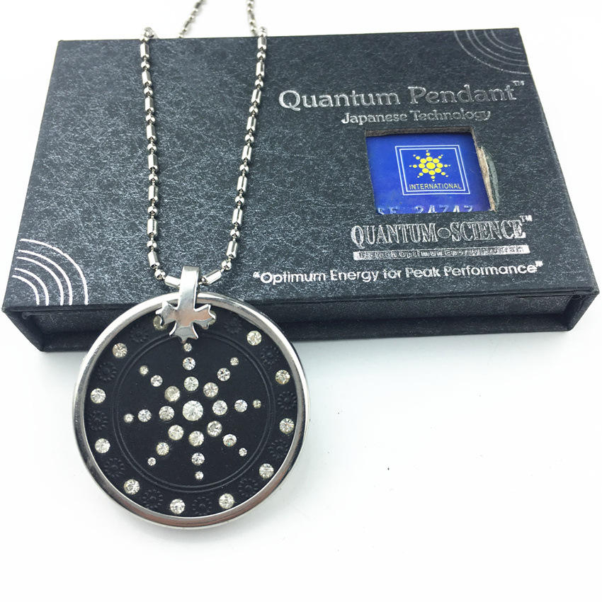quantum pendant负离子火山石能量吊坠 太阳花花边镶钻带钢圈吊坠