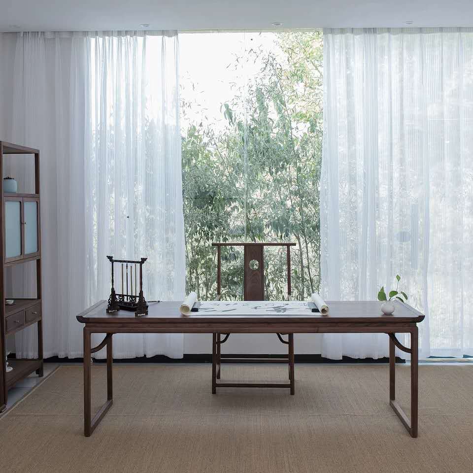 新中式实木书桌椅组合 老榆木现代简约古风书房桌练字桌禅椅画案