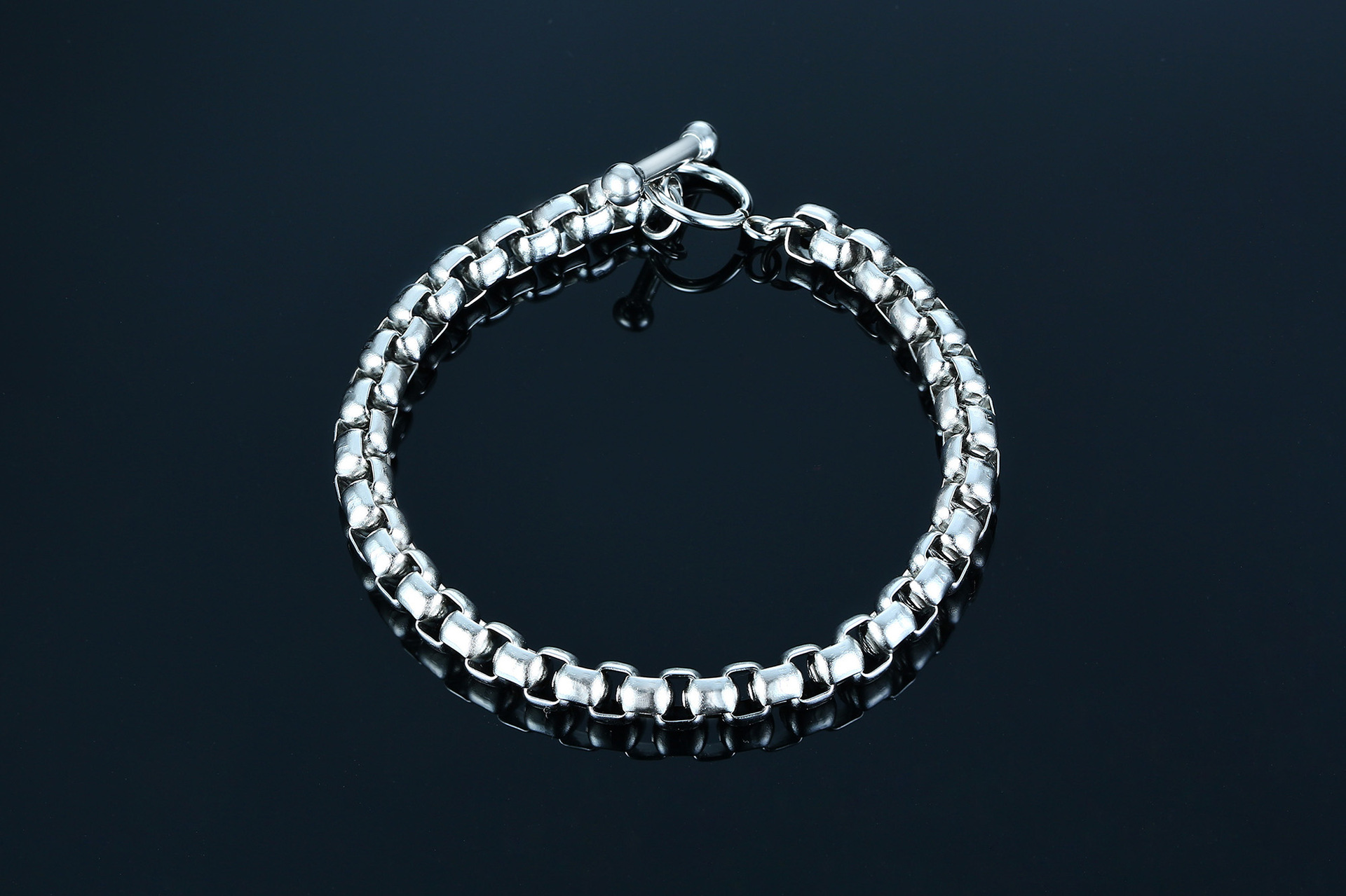 男士手链不锈钢方珍珠手链钢色简约个性韩版手链饰品金属手链批发