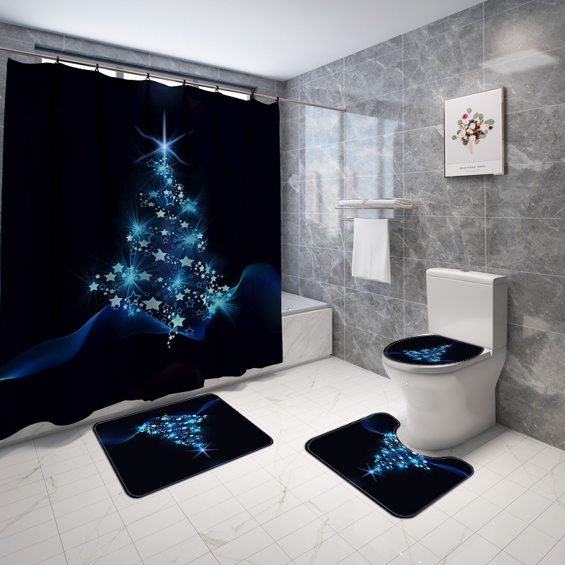 Hot Sale Abstract Black Bottom XINGX Christmas Tree Waterproof Mildew-Proof Shower Curtain Bath Curtain Mat Suit