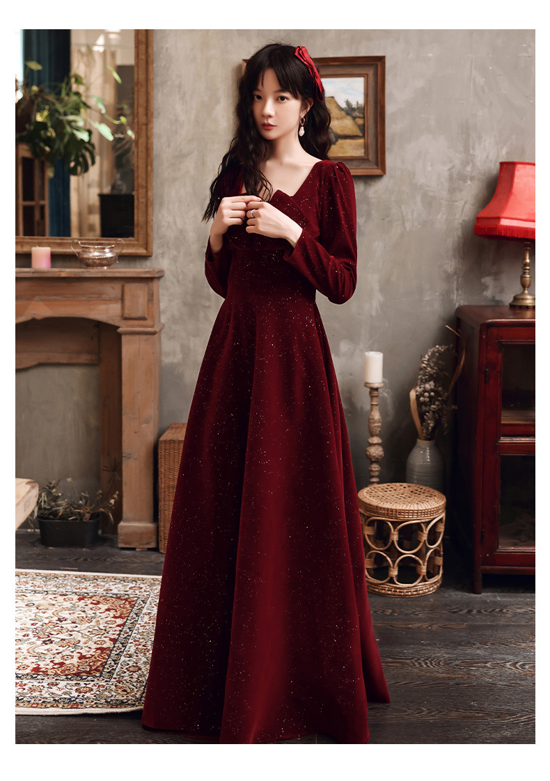 敬酒服2020新款宴会平时可穿红色结婚回门订婚晚礼服气质丝绒冬款