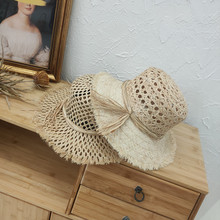夏季透气镂空流苏毛边拉菲草帽子日系女网眼遮阳帽海边度假沙滩帽