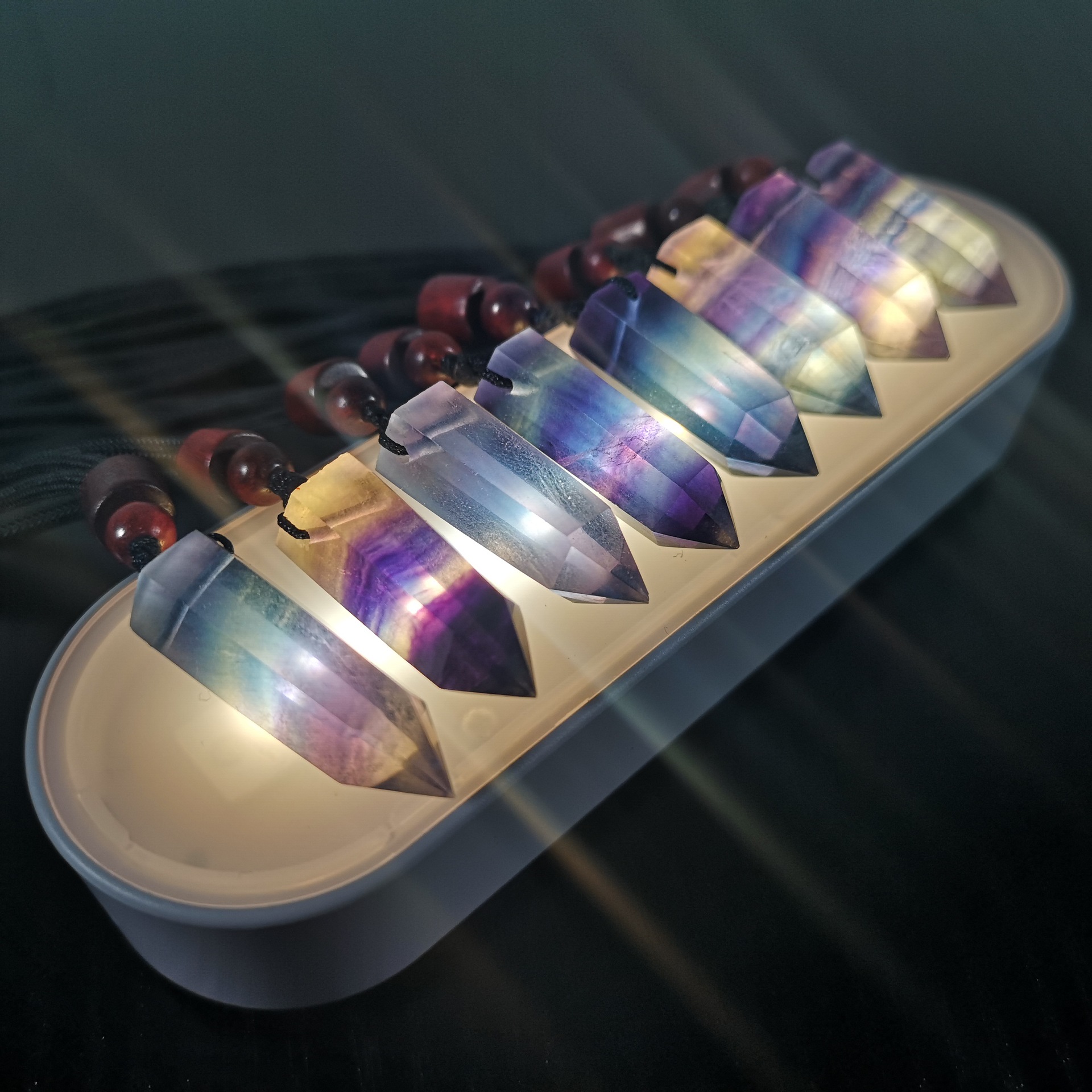 天然七彩萤石水晶吊坠 水晶棒 水晶吊坠 项链 厂家批发