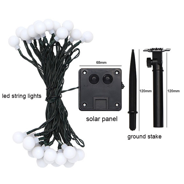 Cross-Border Solar Small White Ball Lighting Chain Outdoor Courtyard Camping Tent Decoration Ambience Light Waterproof Small Balls String