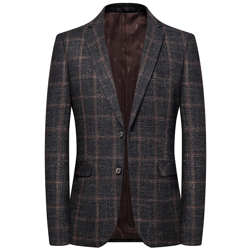 莱诗伯特秋冬毛料西装男韩版西服修身格子小西装男士休闲外套跨境