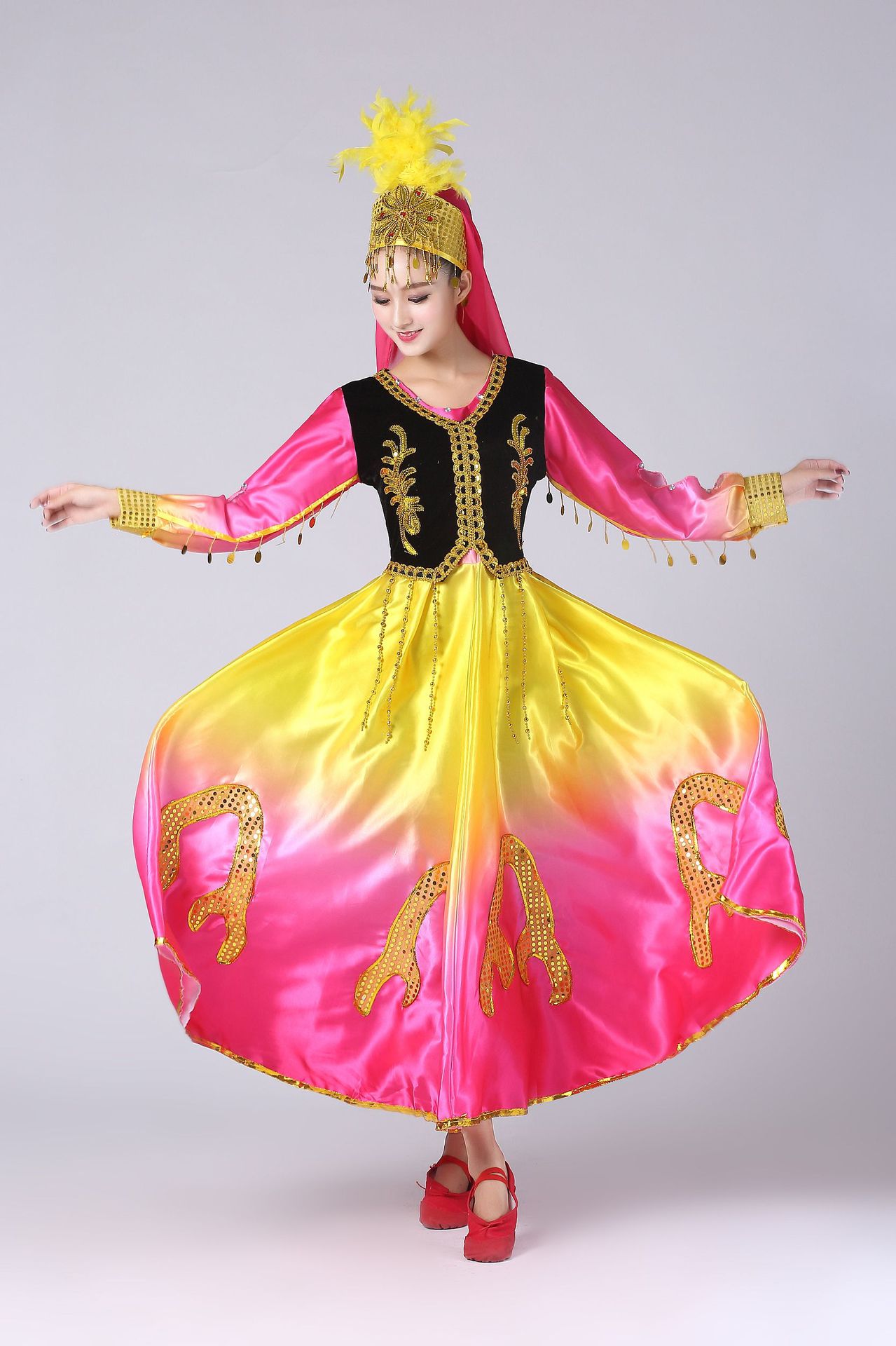 少数民族服装新疆大摆裙维族服装女童连衣裙儿童演出服维吾尔族服