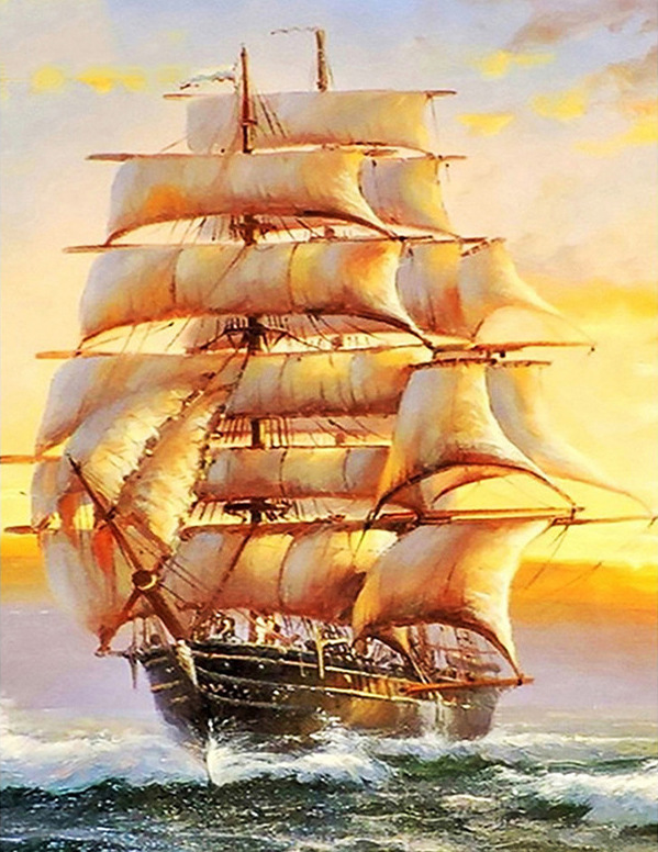 外贸货源钻石画新款 diy一帆风顺帆船满钻圆钻贴钻画厂家直销批发